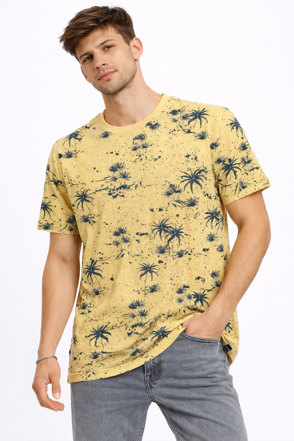 Men’s Yellow Palm Print T-Shirt (inside)