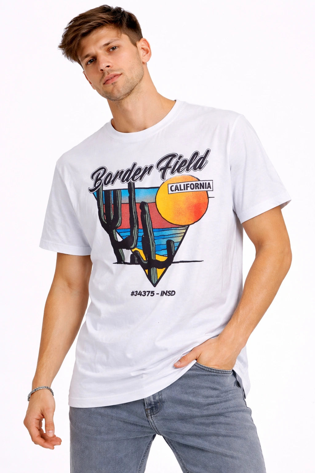 Men’s White Border Field Graphic T-Shirt (inside)