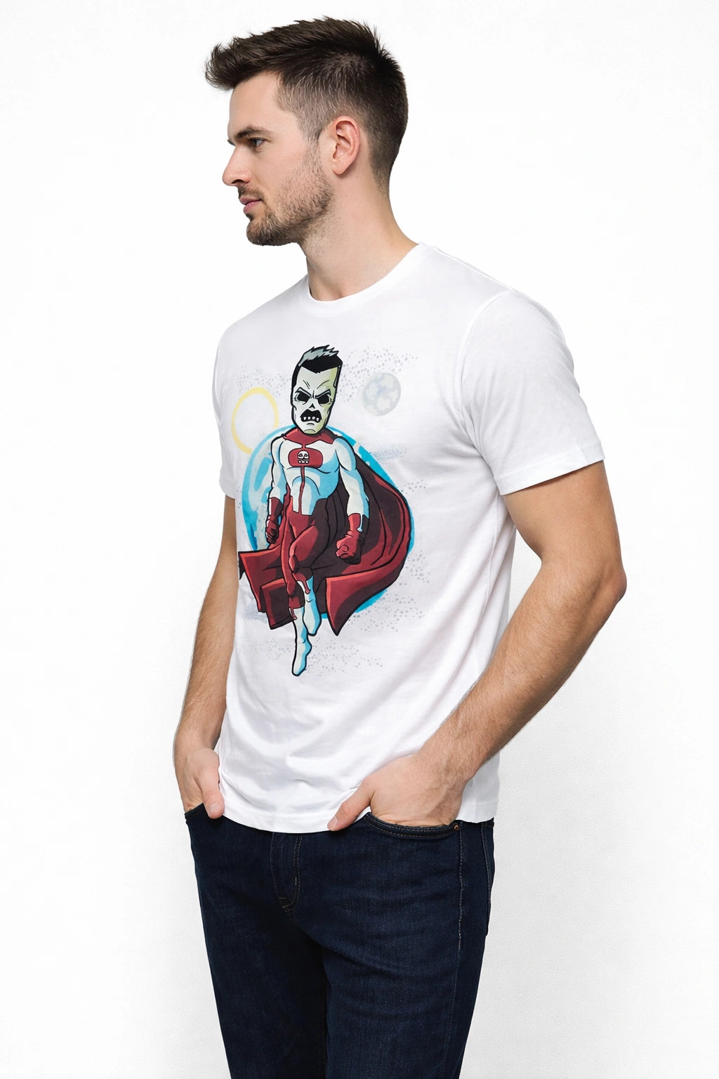 Men’s White Superhero Graphic T-Shirt (INSIDE)