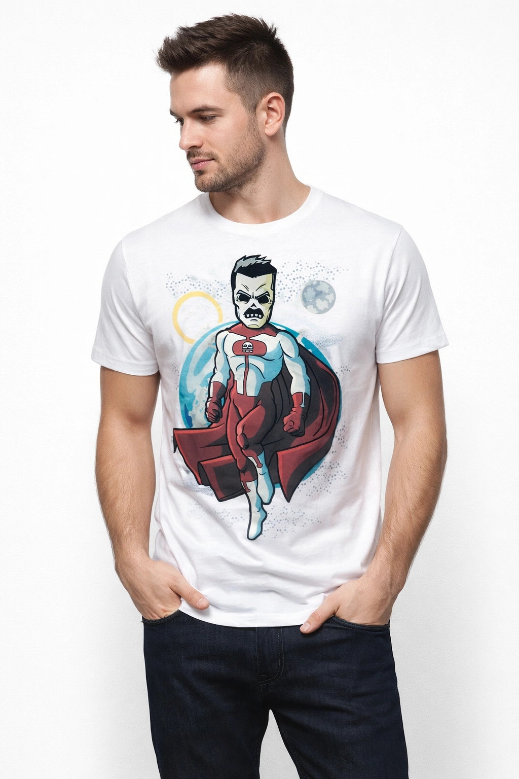 Men’s White Superhero Graphic T-Shirt (INSIDE)