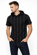 Men’s Black Striped Hooded T-Shirt (INSIDE)