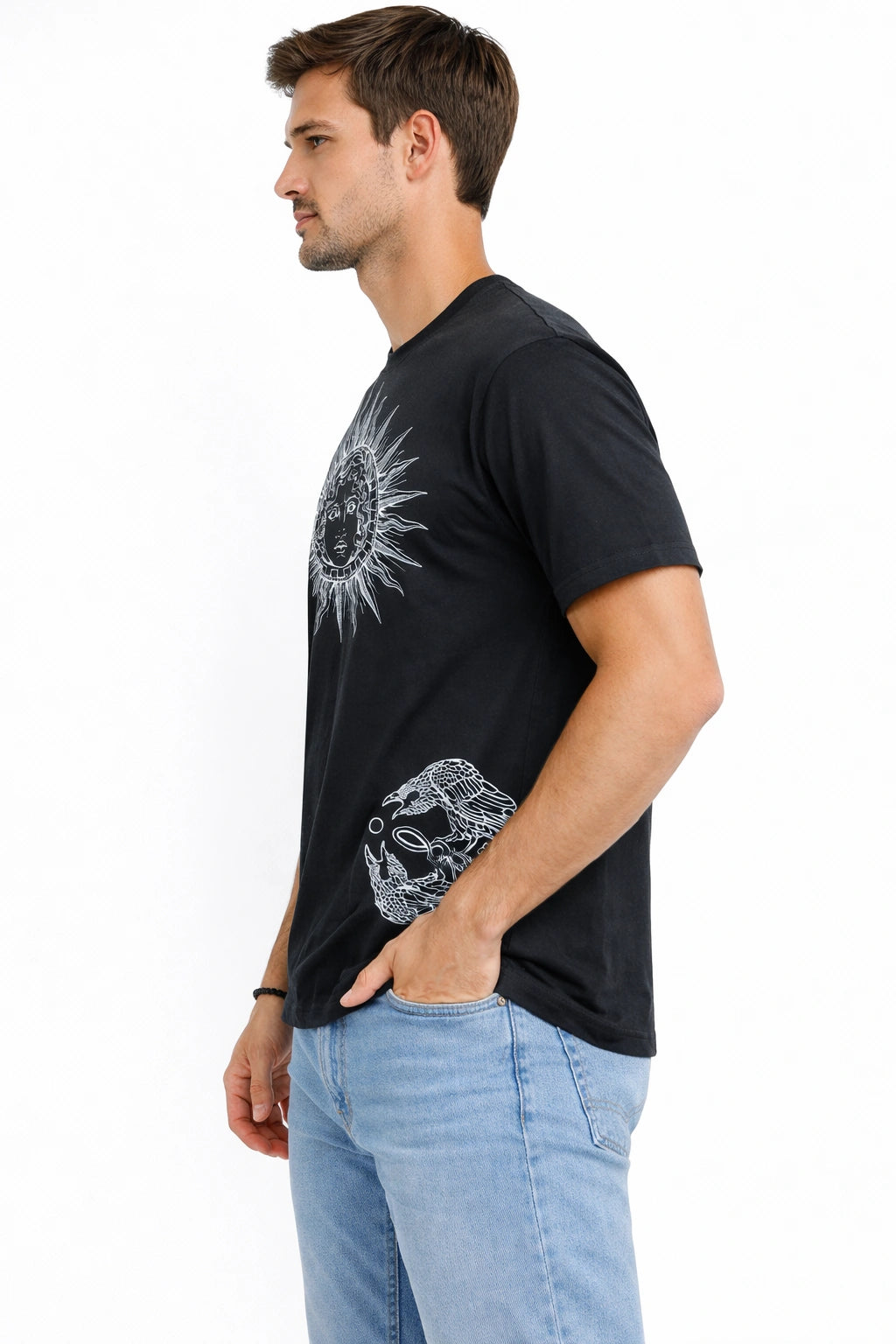 Men’s Black Artistic Sun Graphic T-Shirt (INSIDE)