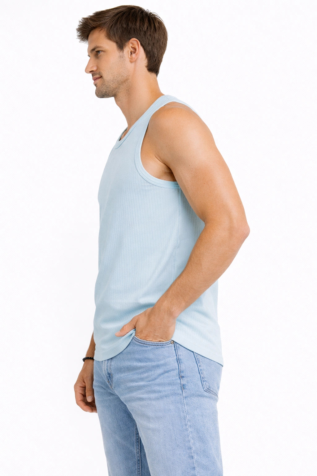 Men’s Light Blue Ribbed Tank Top (INSIDE)