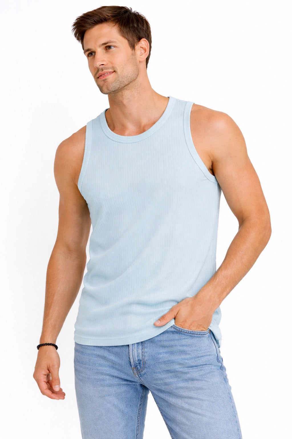 Men’s Light Blue Ribbed Tank Top (INSIDE)