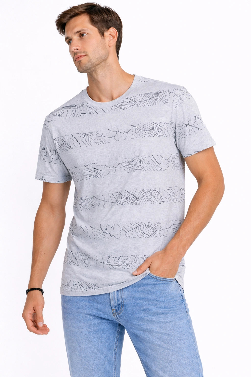 Men’s Grey Abstract Line Print T-Shirt (INSIDE)