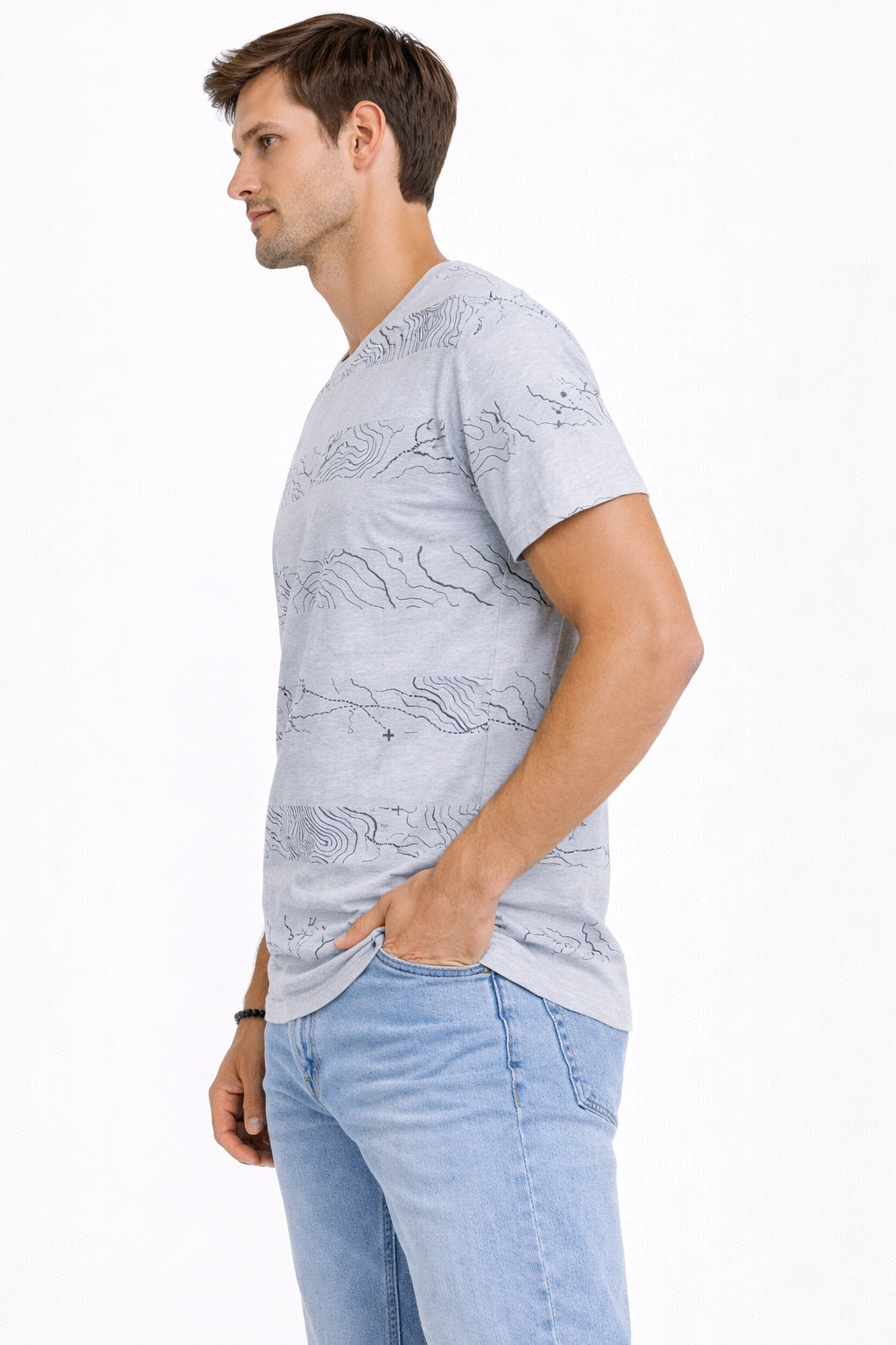 Men’s Grey Abstract Line Print T-Shirt (INSIDE)