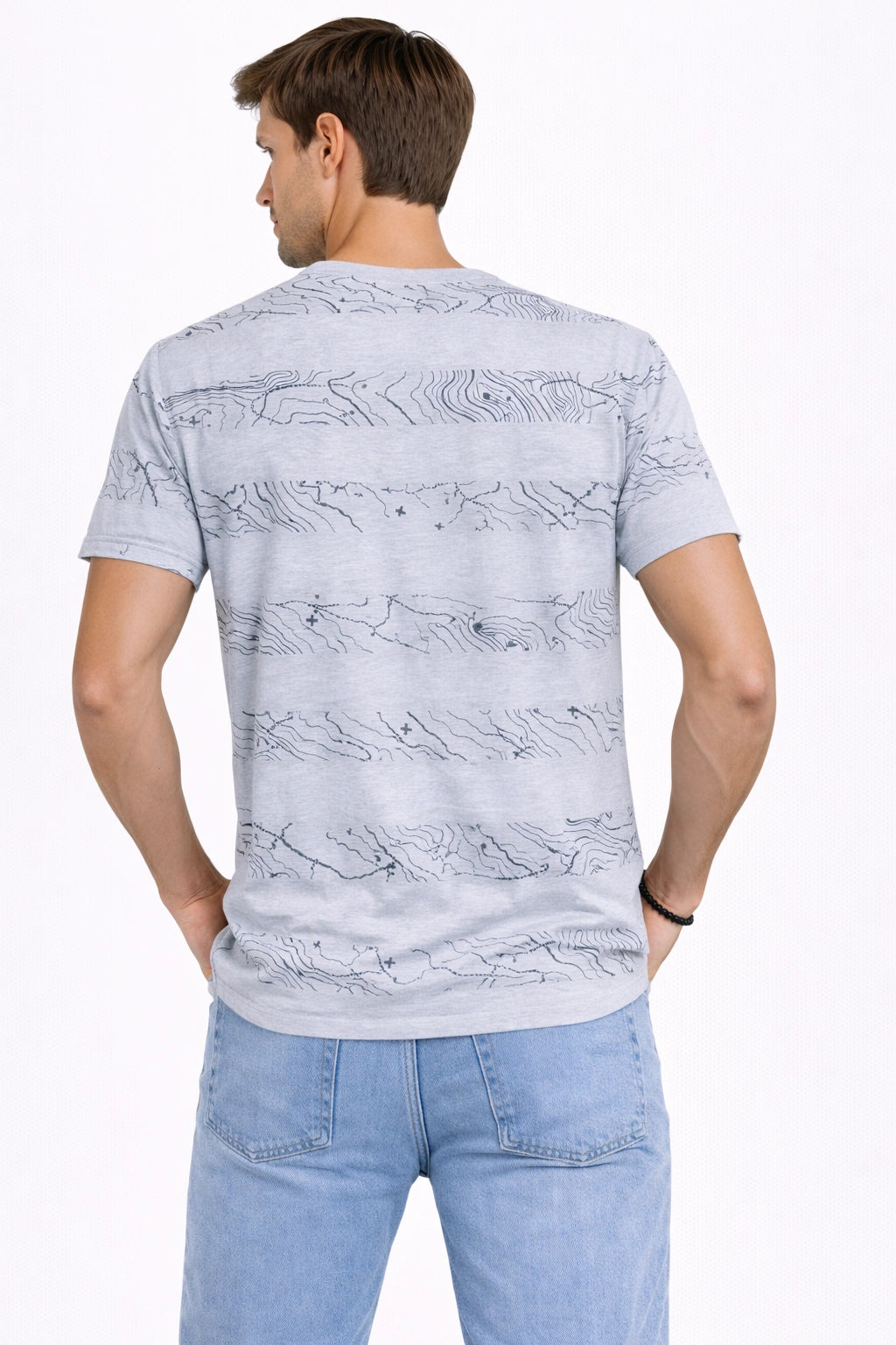 Men’s Grey Abstract Line Print T-Shirt (INSIDE)
