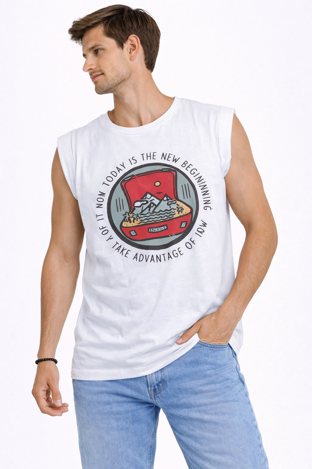Men’s White Graphic Tank Top (INSIDE)