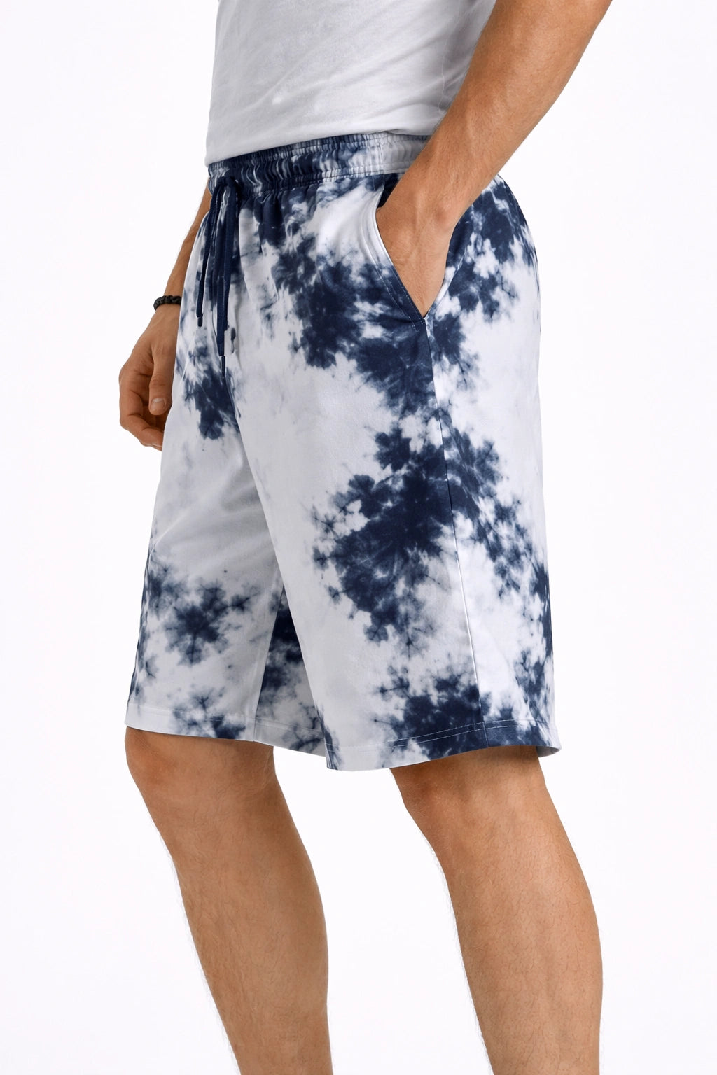 Men’s White & Navy Tie-Dye Shorts (INSIDE)