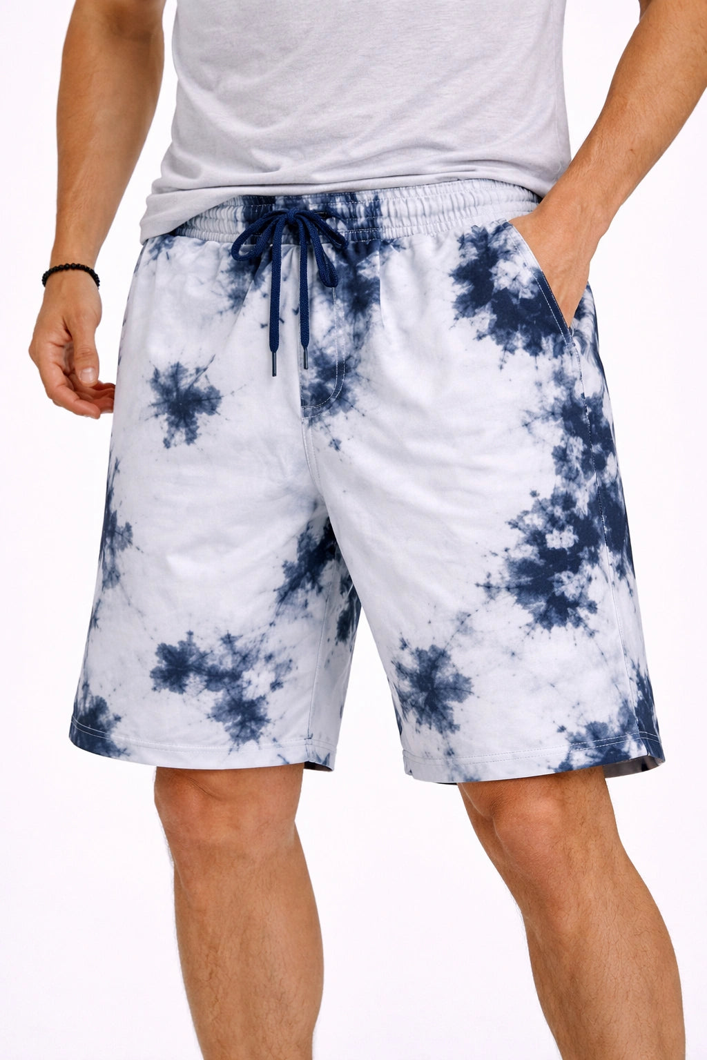 Men’s White & Navy Tie-Dye Shorts (INSIDE)