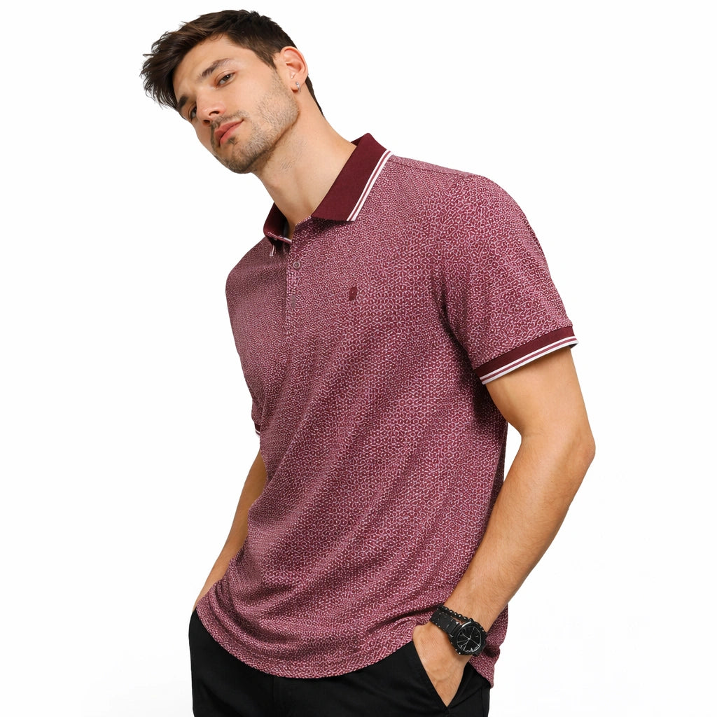 Burgundy Micro Leopard Print Polo (IN SIDE)