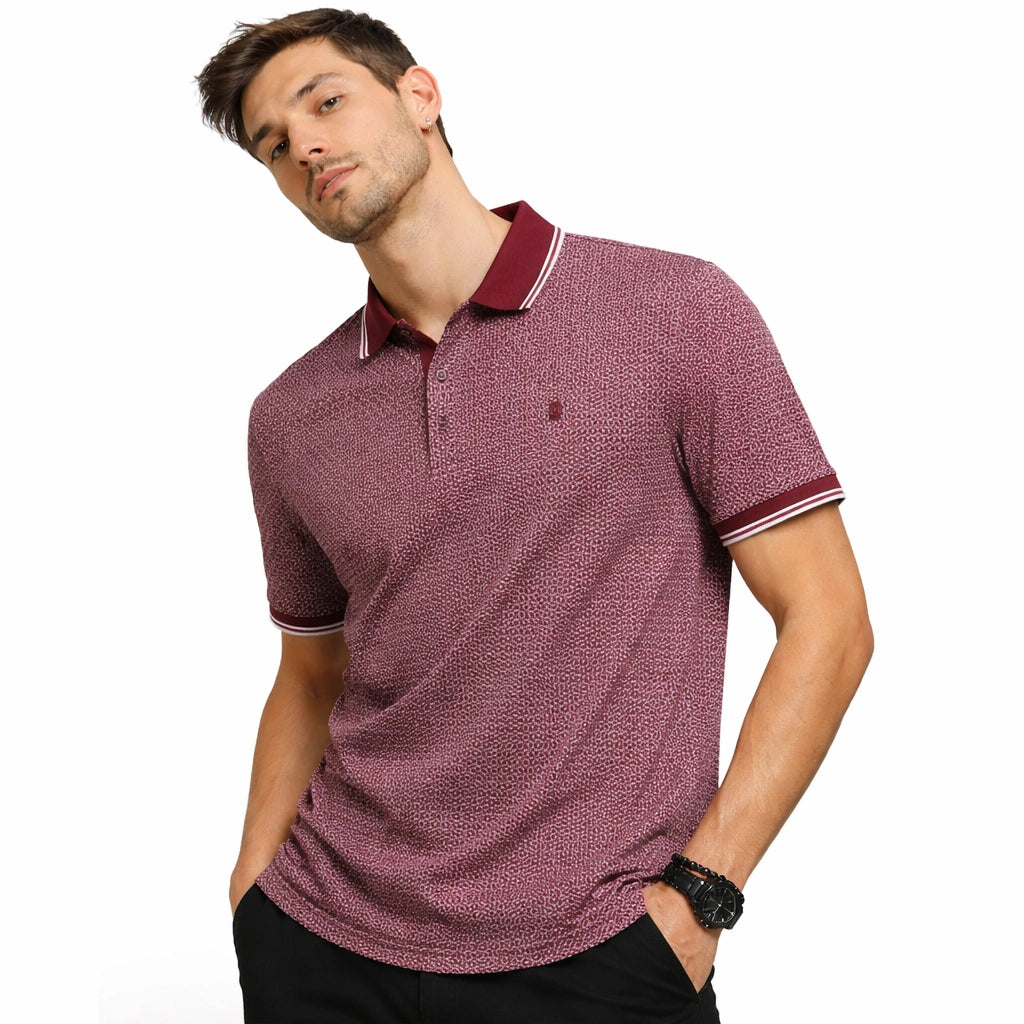 Burgundy Micro Leopard Print Polo (IN SIDE)