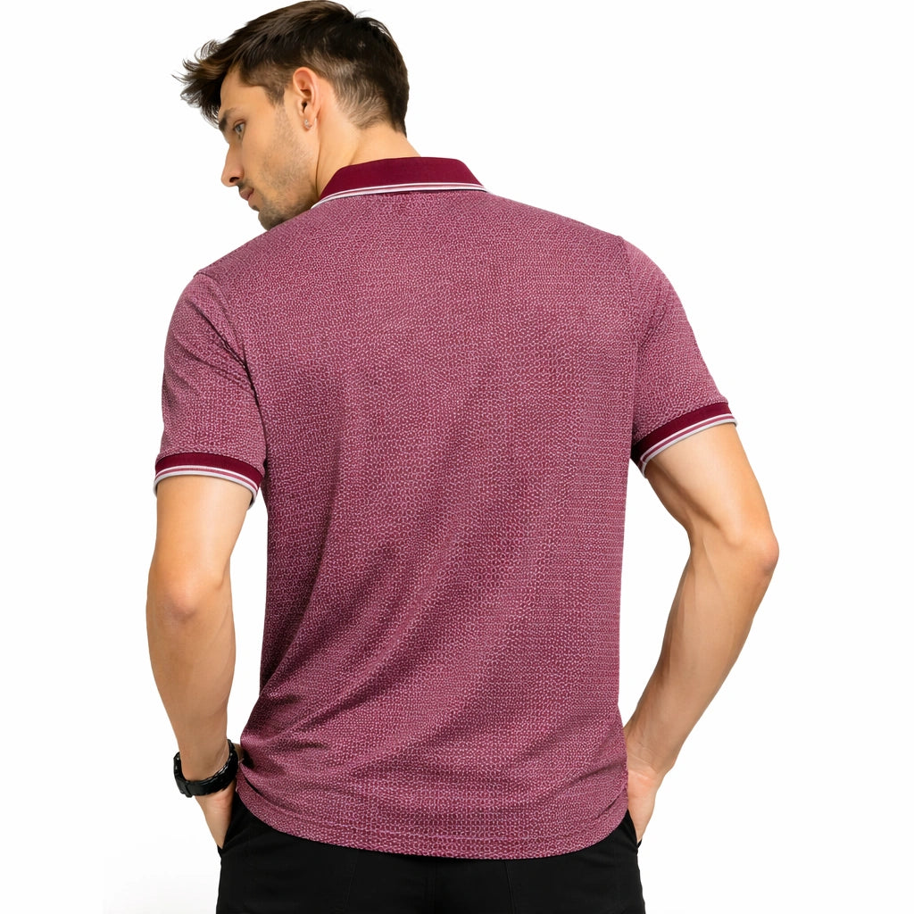 Burgundy Micro Leopard Print Polo (IN SIDE)