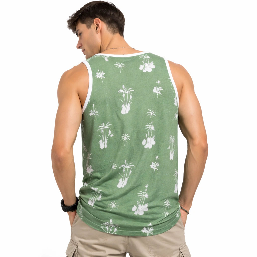 Olive Green Palm Tree Print Tank (IN SIDE)