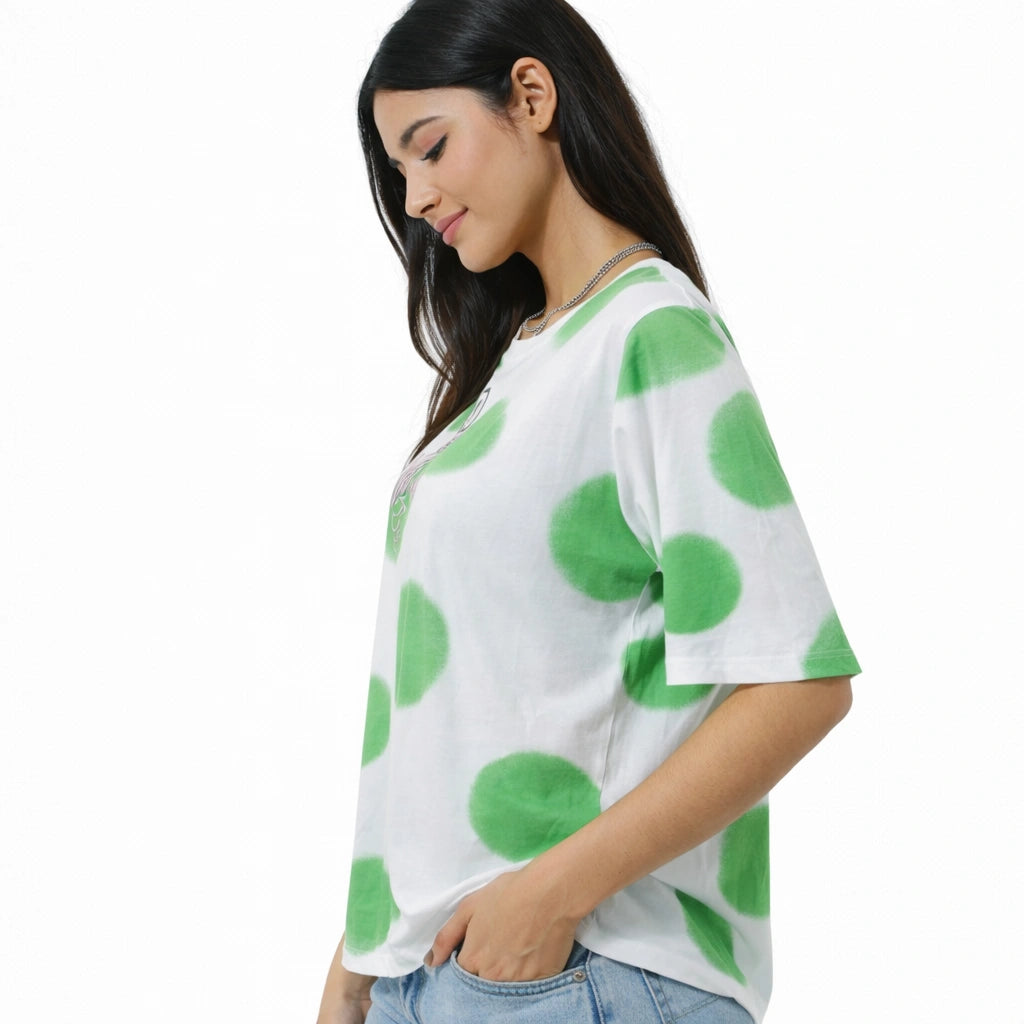 Women’s Green Polka Dot Graphic Tee (IN SIDE)