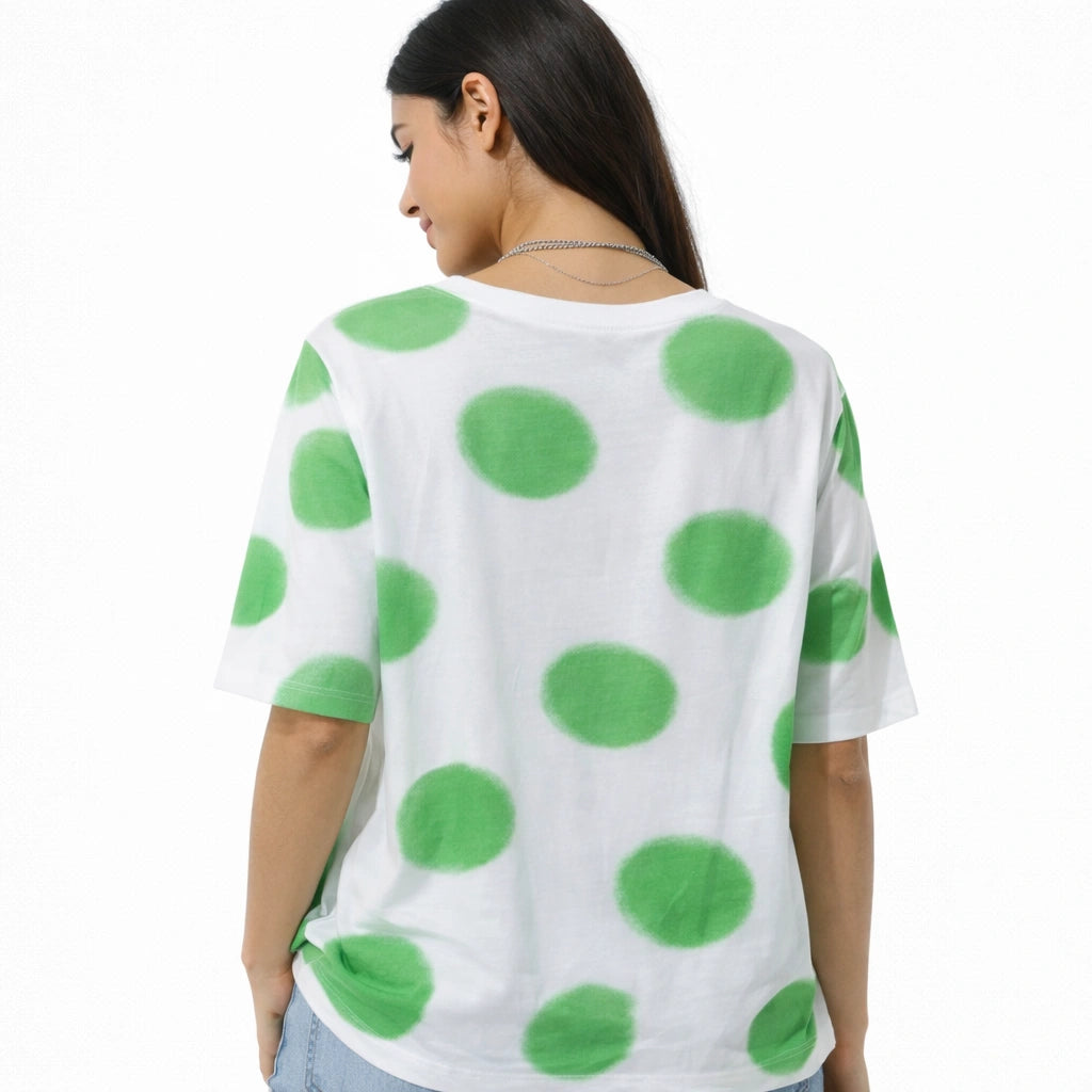 Women’s Green Polka Dot Graphic Tee (IN SIDE)