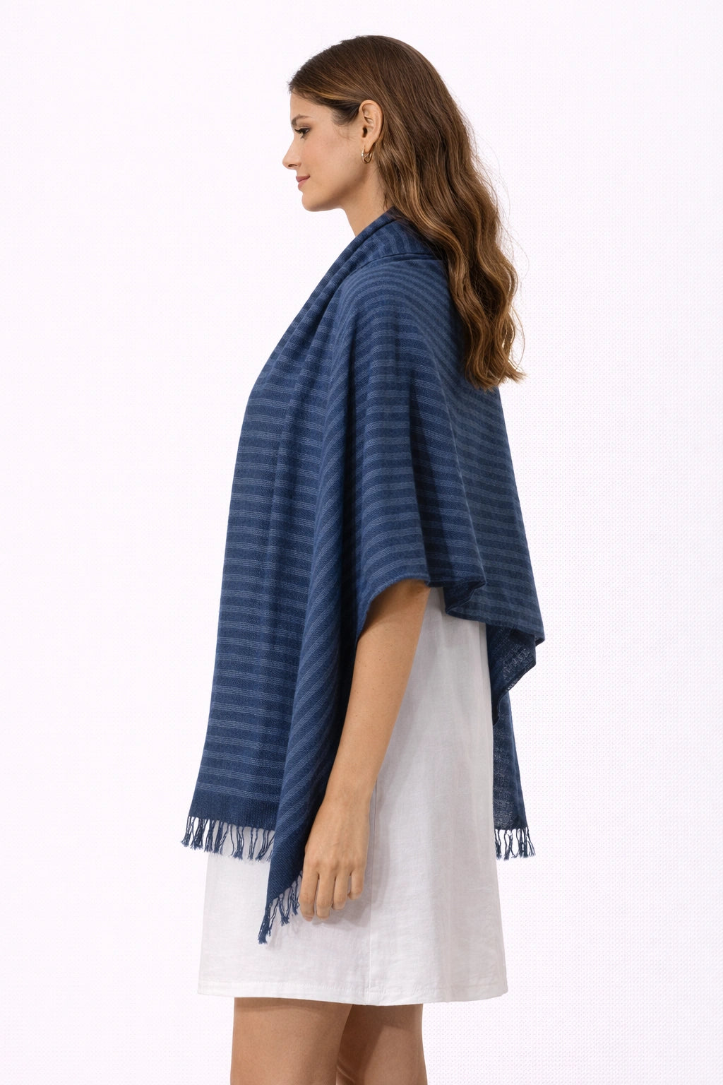 Navy Striped Shoulder Shawl (in side)