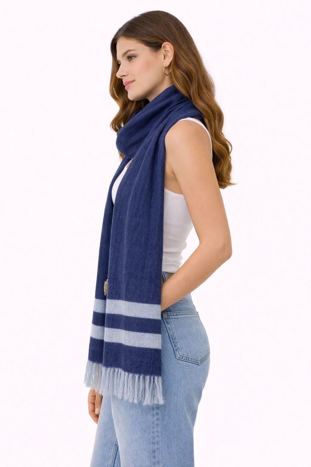 Elegant Navy Striped Shawl (in side)