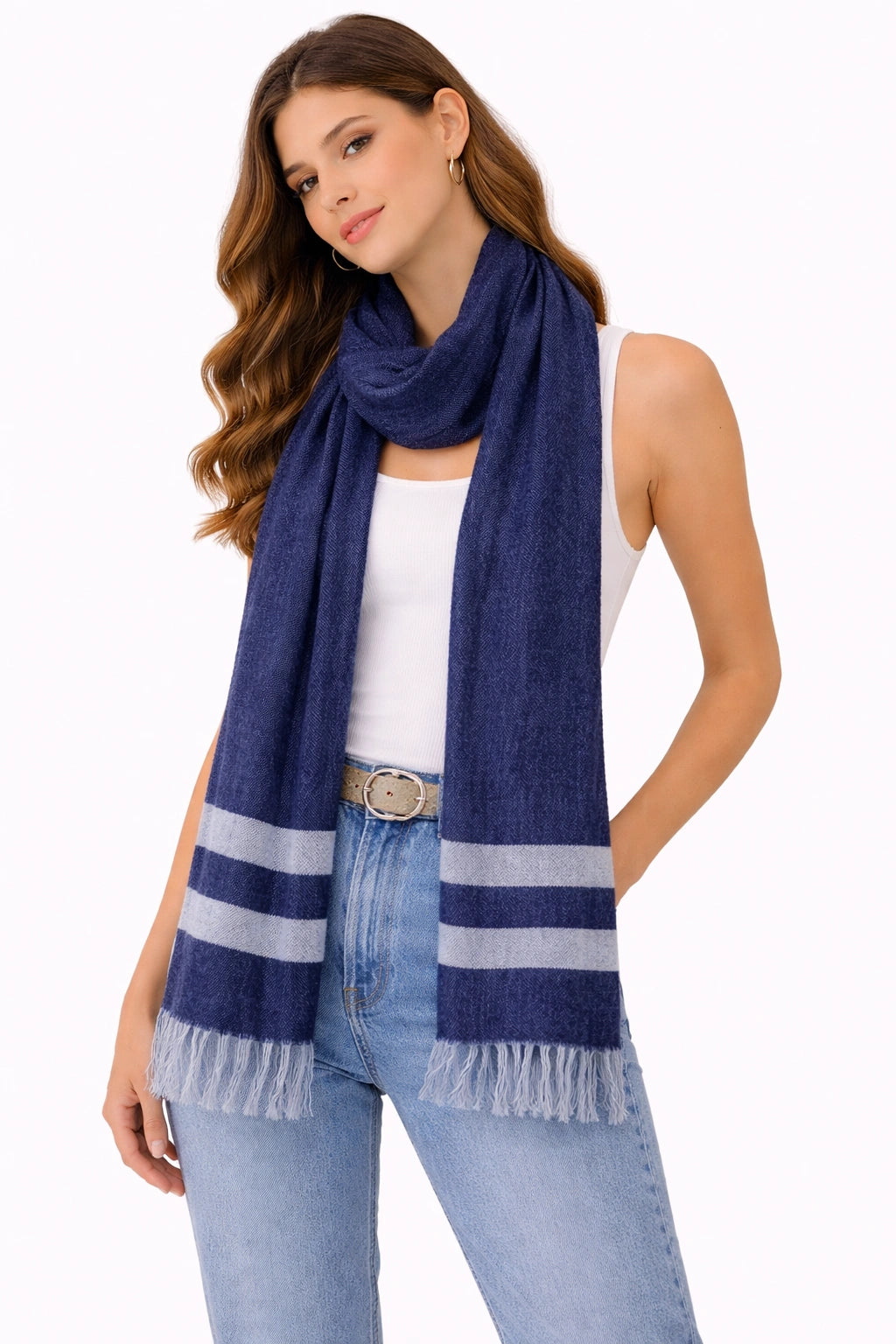 Elegant Navy Striped Shawl (in side)