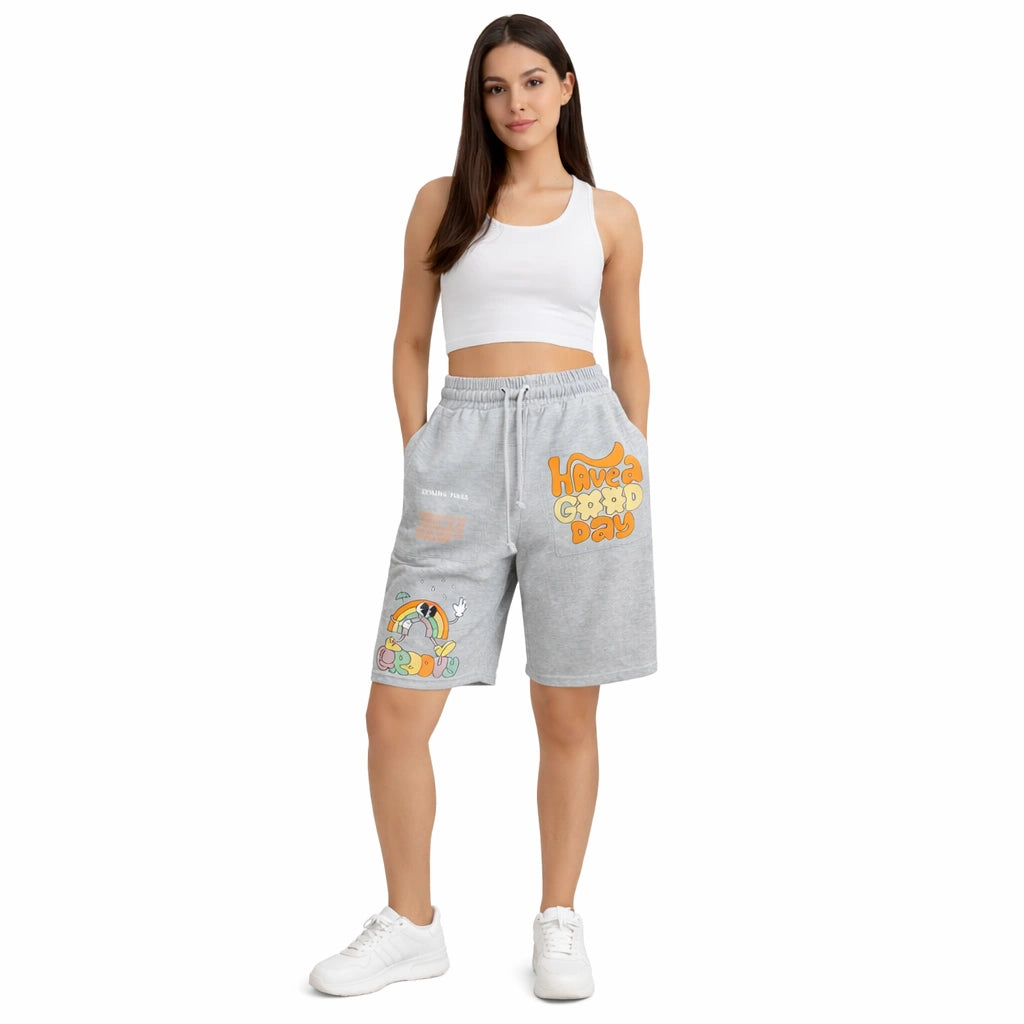 Women’s Grey Retro Graphic Shorts (INSIDE)