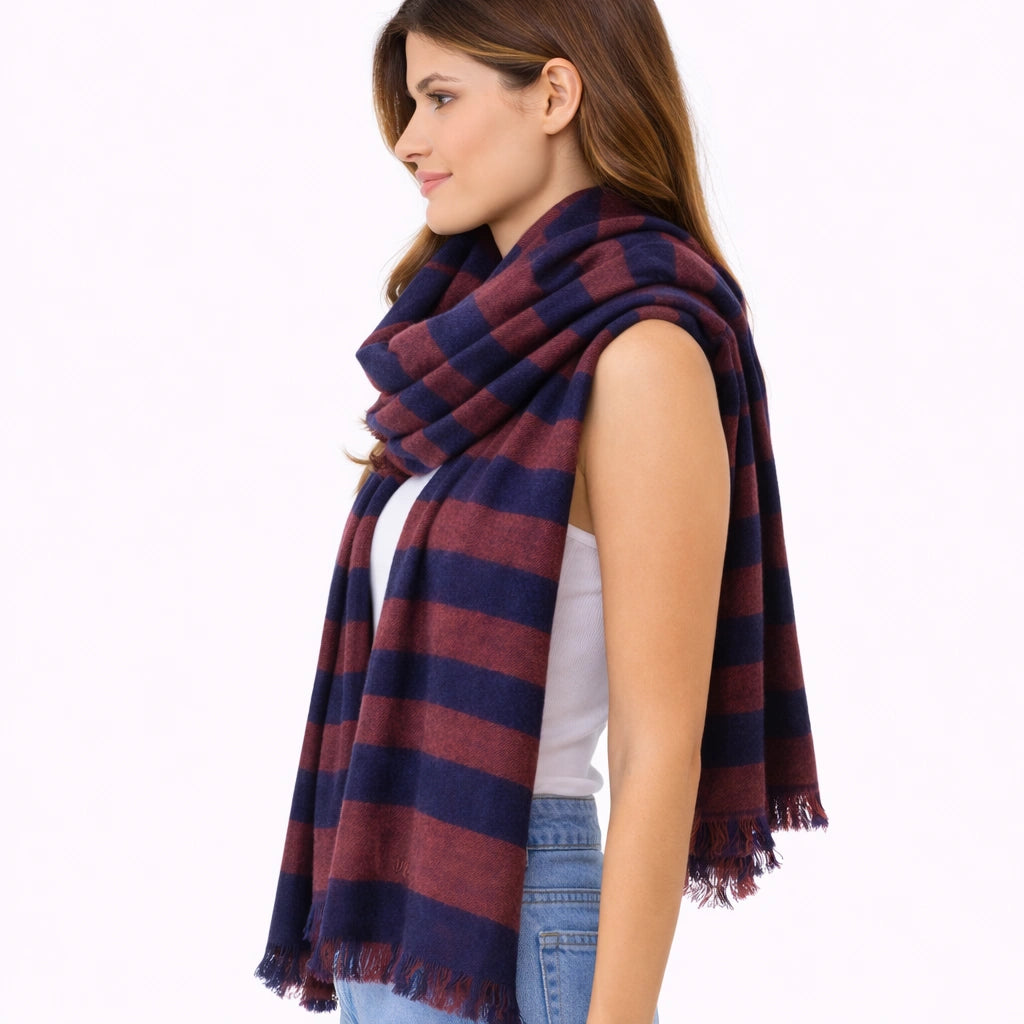 Navy & Burgundy Striped Winter Scarf (in side)