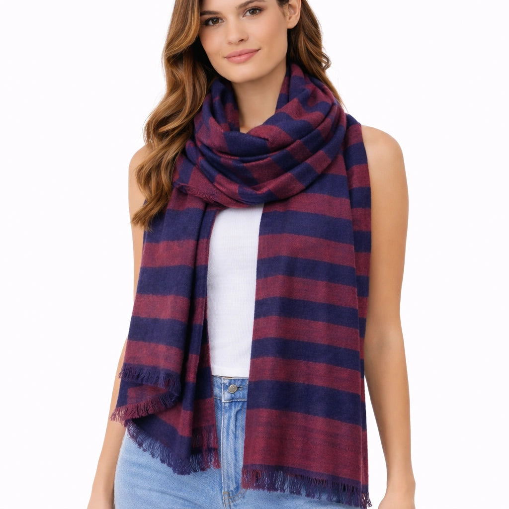 Navy & Burgundy Striped Winter Scarf (in side)
