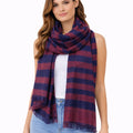 Navy & Burgundy Striped Winter Scarf (in side)