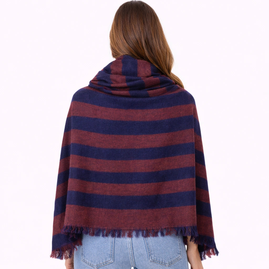 Navy & Burgundy Striped Winter Scarf (in side)