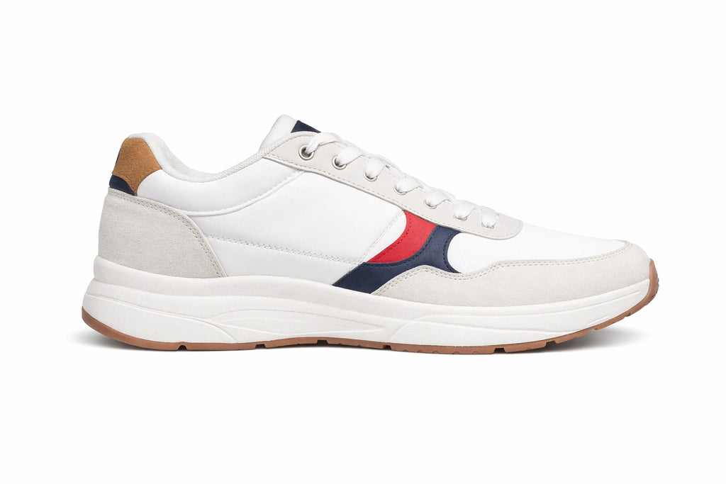 Men’s White Sneakers with Red & Navy Details (INSIDE)