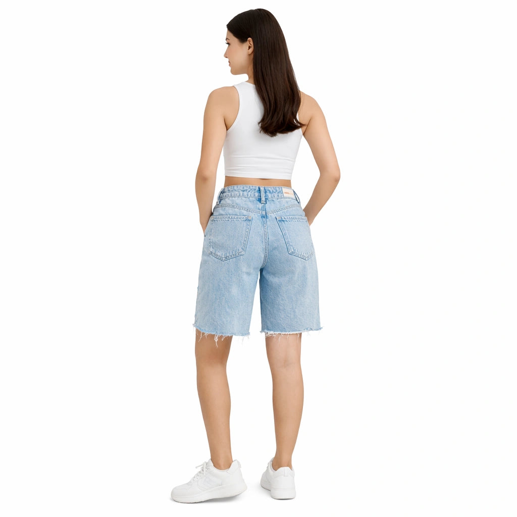 Women’s Light Blue Distressed Denim Shorts  (INSIDE)