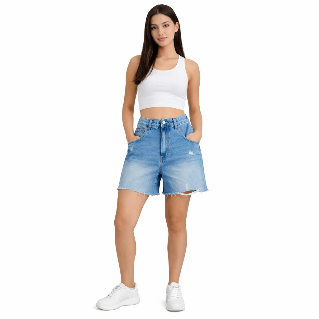 Casual High Waist Denim Shorts  (INSIDE)