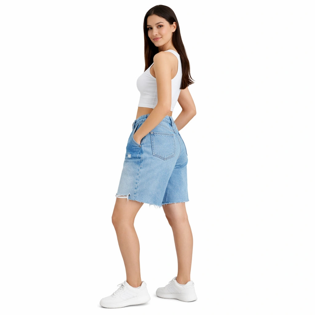 Casual High Waist Denim Shorts  (INSIDE)