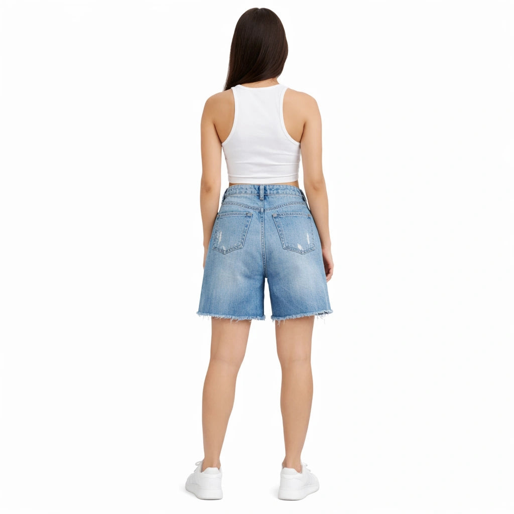 Casual High Waist Denim Shorts  (INSIDE)