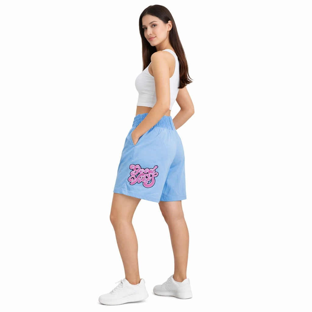 Blue Good Vibes Graphic Shorts (INSIDE)