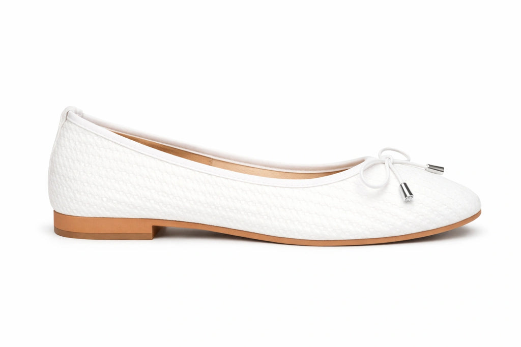White Quilted Ballet Flats with Bow (INSIDE)