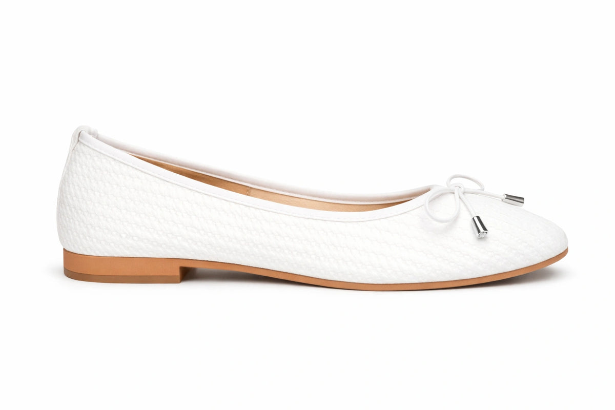 White Quilted Ballet Flats with Bow (INSIDE)