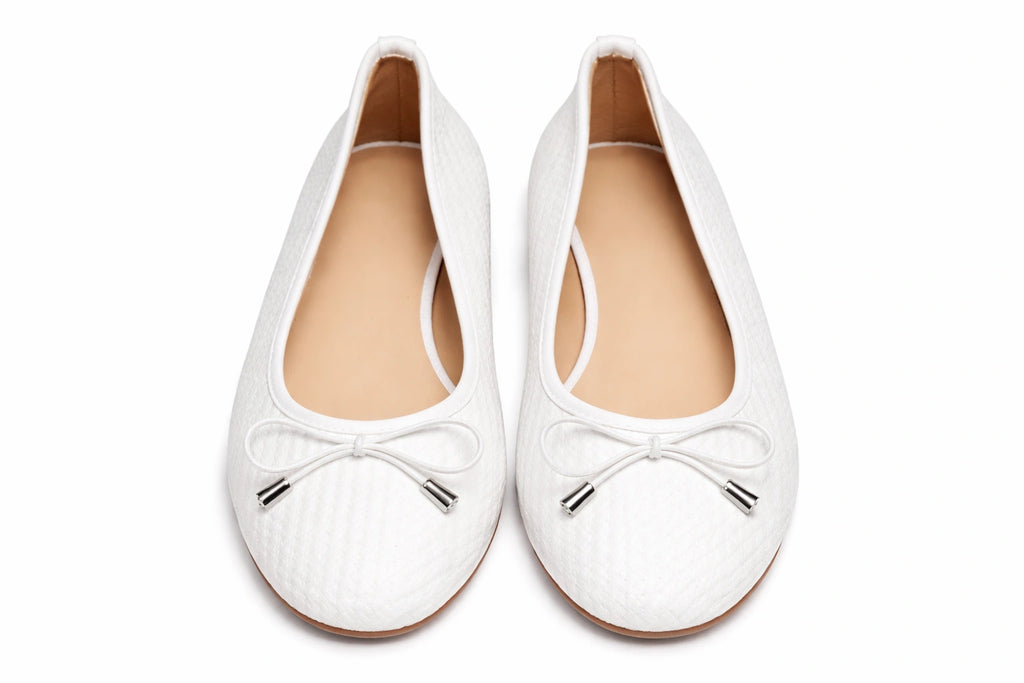 White Quilted Ballet Flats with Bow (INSIDE)