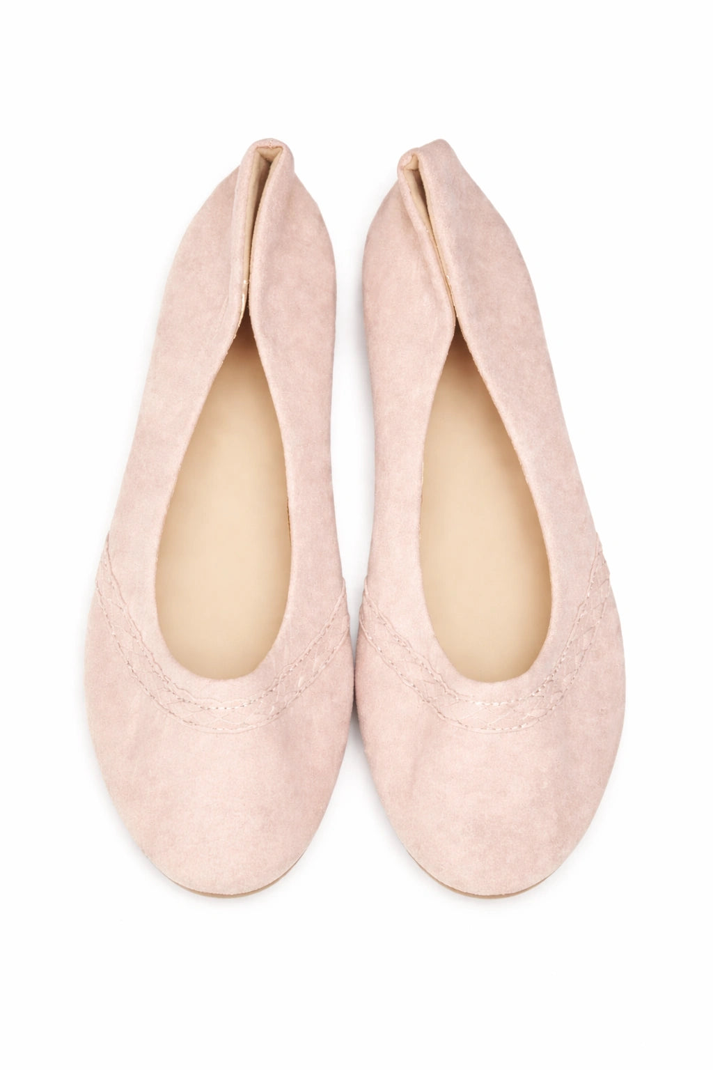 Women’s Blush Pink Suede Ballet Flats (INSIDE)