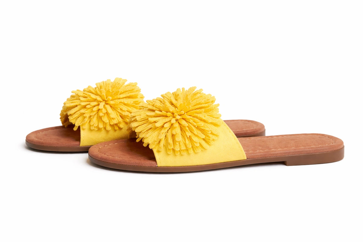 Yellow Pom Pom Slide Sandals (INSIDE)