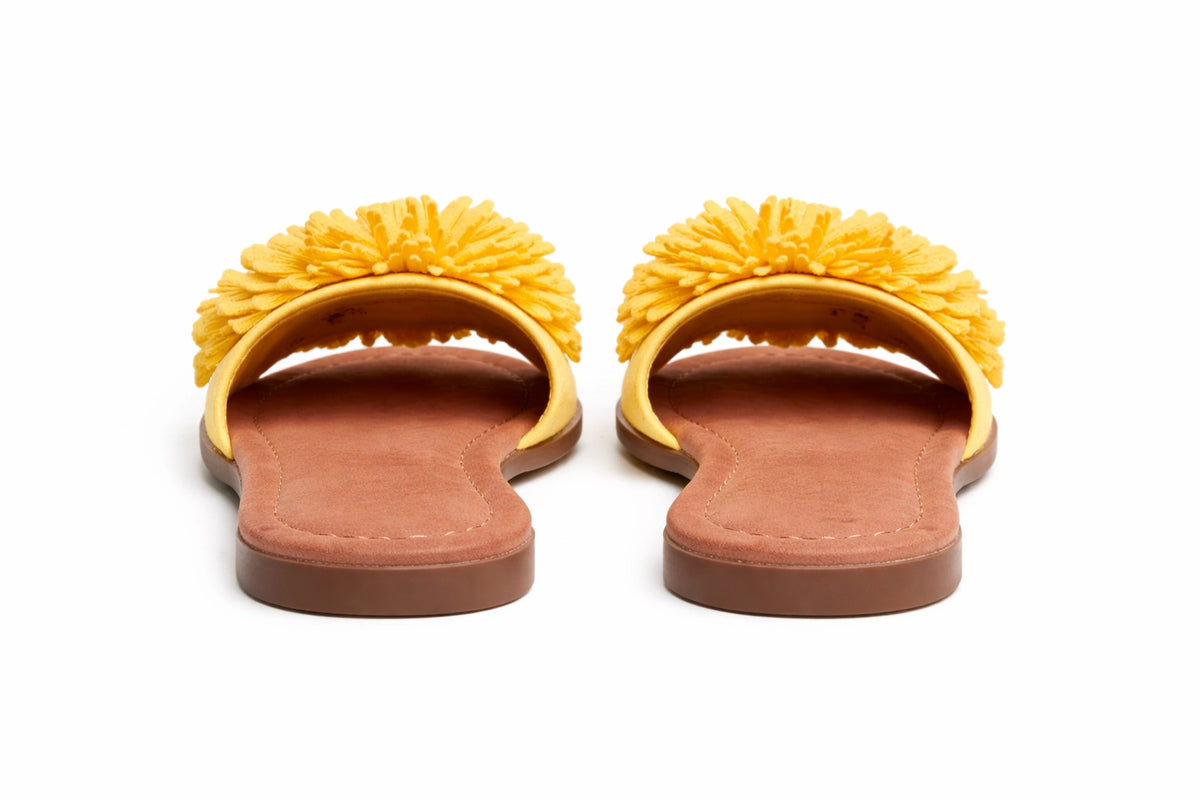 Yellow Pom Pom Slide Sandals (INSIDE)