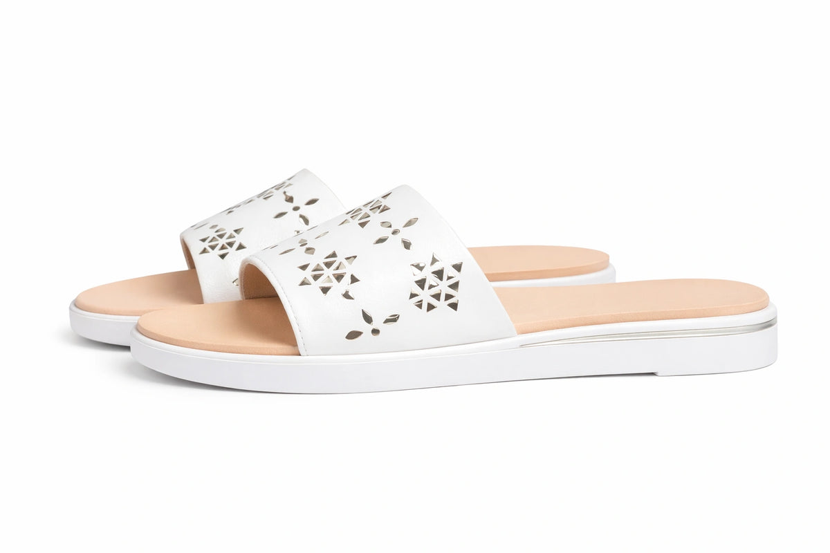 White Cutout Slide Sandals (INSIDE)