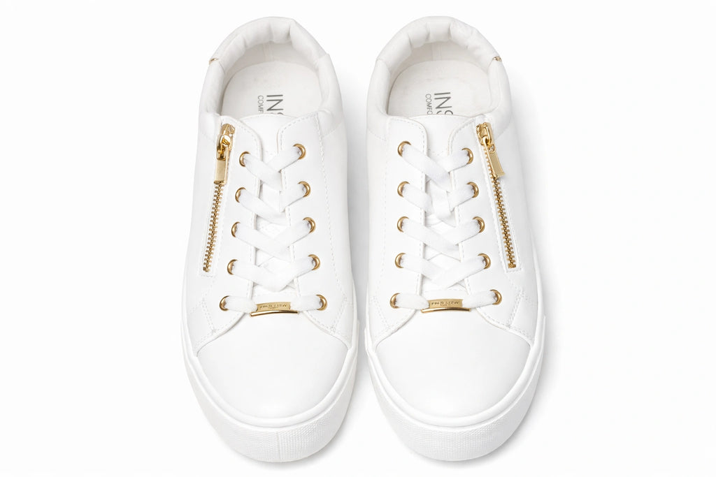 Women's White Sneakers with Side Zipper (INSIDE)