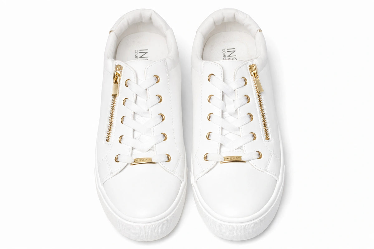 Women's White Sneakers with Side Zipper (INSIDE)