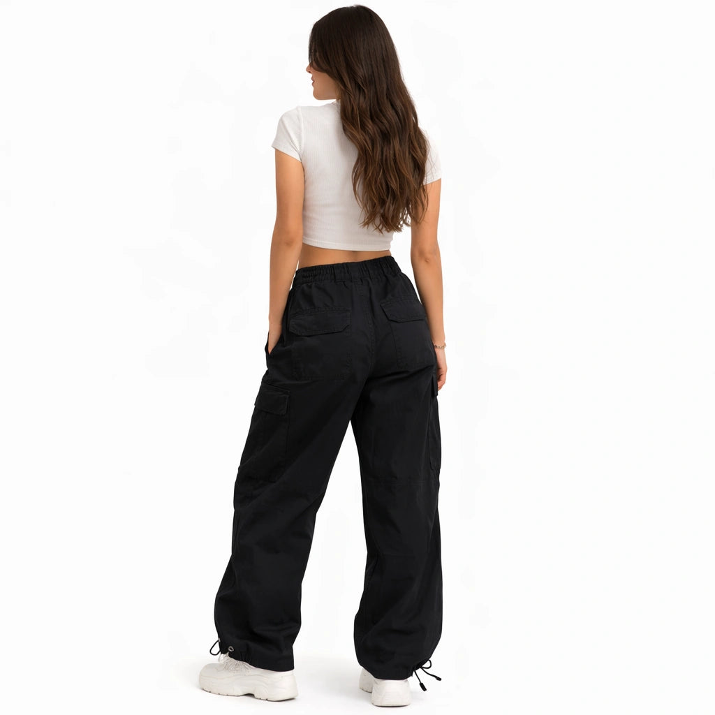 Black Wide Leg Cargo Pants (INSIDE)