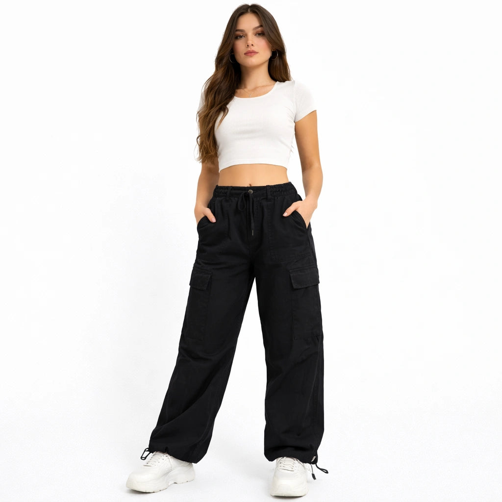 Black Wide Leg Cargo Pants (INSIDE)