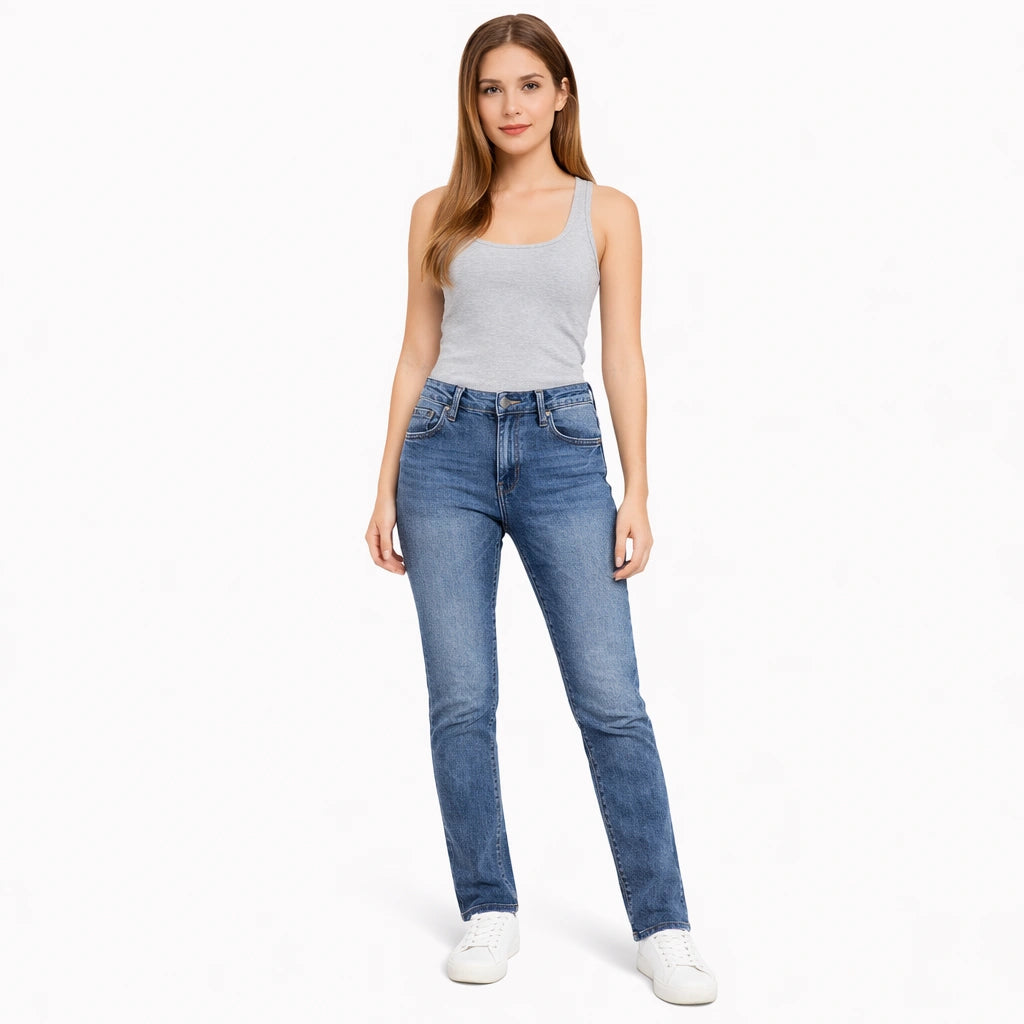 Classic Straight-Leg Blue Denim Jeans (INSIDE)