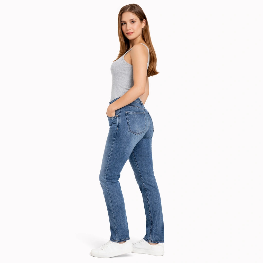 Classic Straight-Leg Blue Denim Jeans (INSIDE)