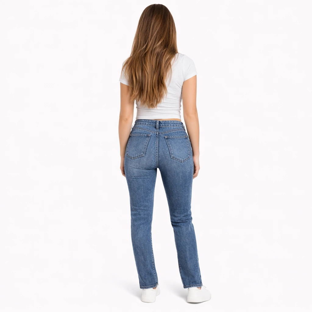 Classic Straight-Leg Blue Denim Jeans (INSIDE)