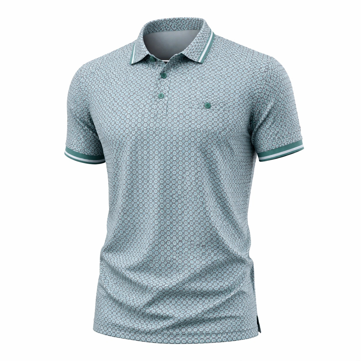 Modern Green Geometric Patterned Polo (IN SIDE)