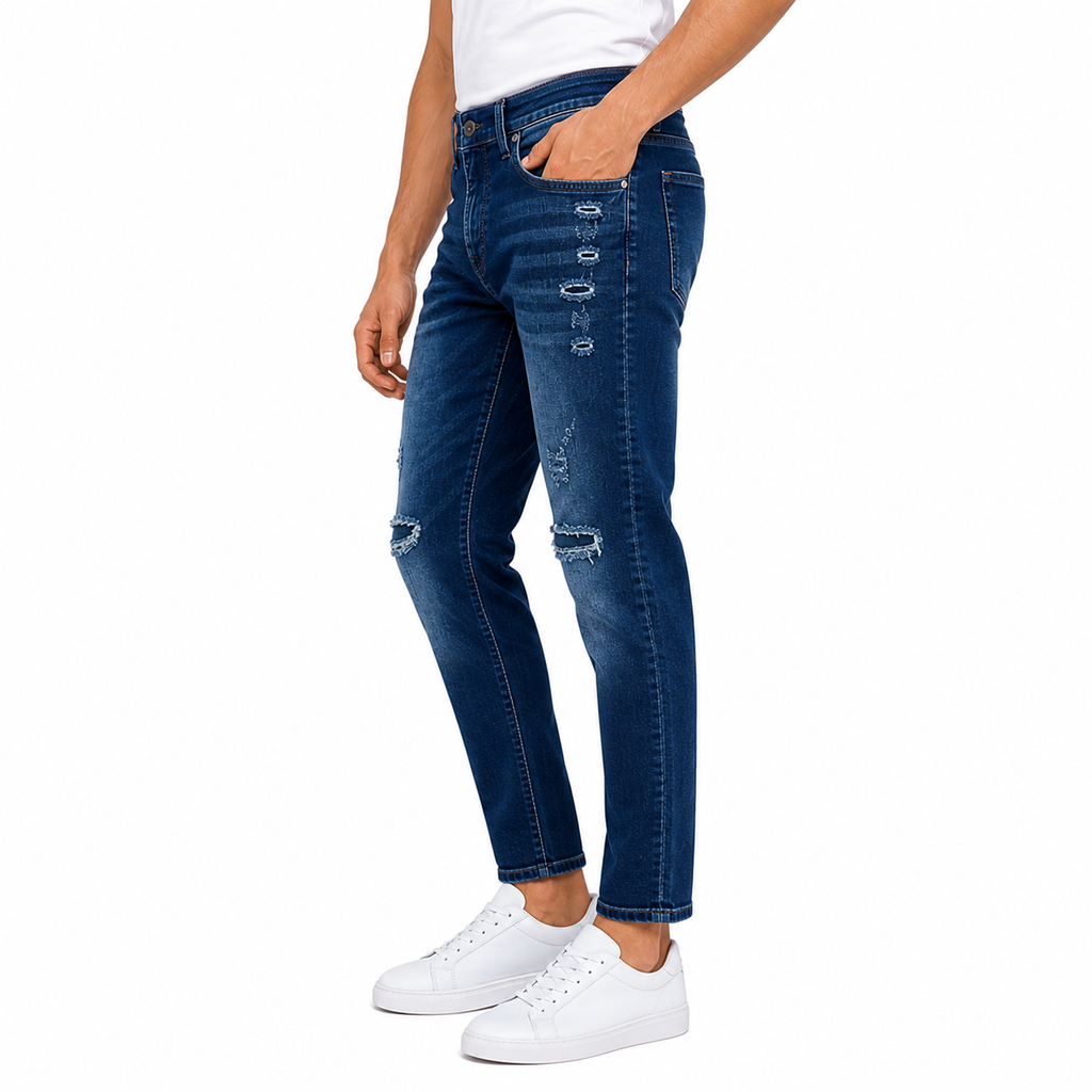 Distressed Dark Blue Jeans(INSIDE)